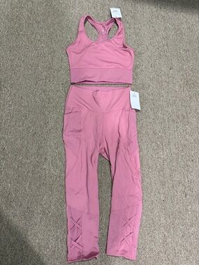 Pink High-Waist Leggings & Racerback Sports Bra Set - Women SIZE S/M